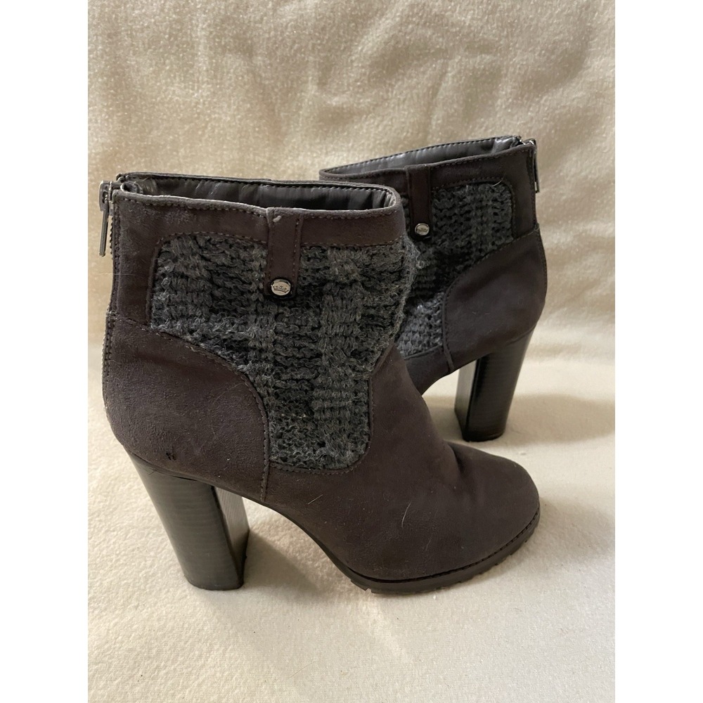 Juicy Couture Lupia Brown Lug Bootie High 3.5" Heel Zip Ankle Boots Size 7.5 M